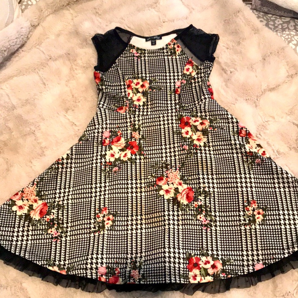 Girls houndstooth floral print dress